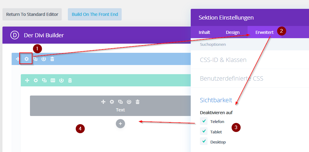 Eine Sektion im Divi Builder deaktivieren